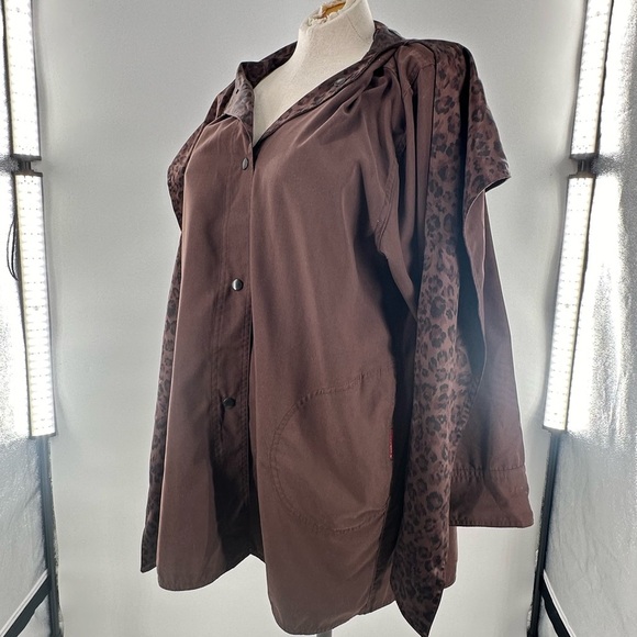 Sackables Reversible Leopard Print Raincoat M chocolate brown 80s 90s packable - Picture 7 of 16
